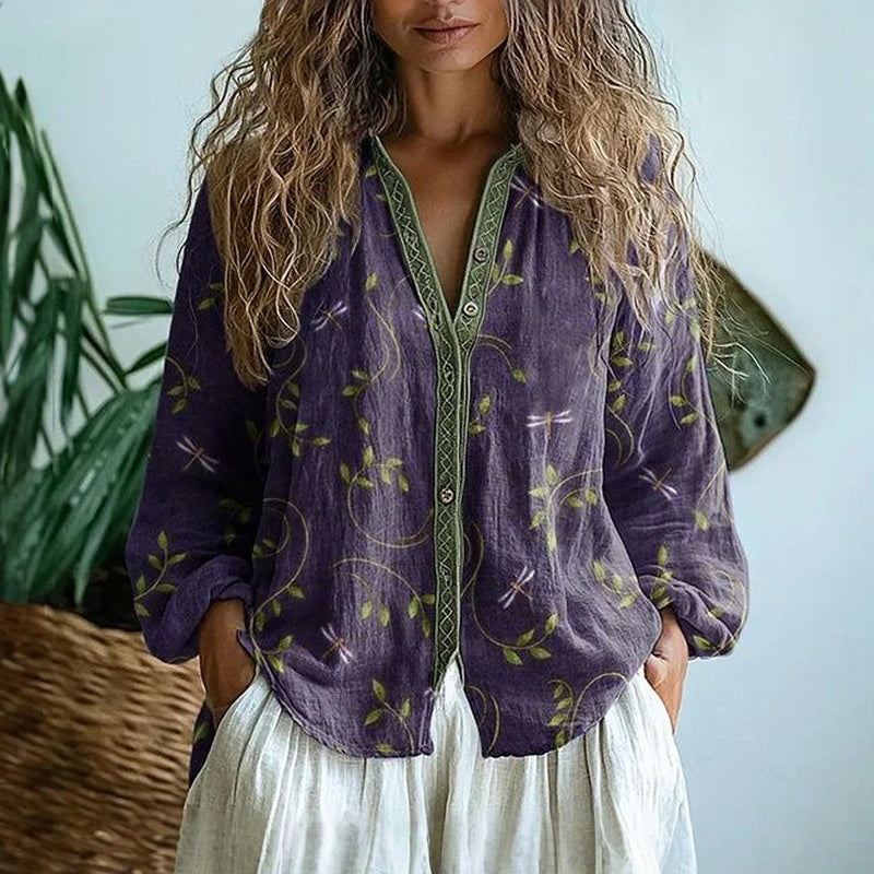 Ambre™ I Vintage Shirt with Leaf Print