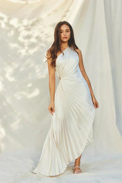 Sylviana - One-Shoulder Pleated Midi Dress