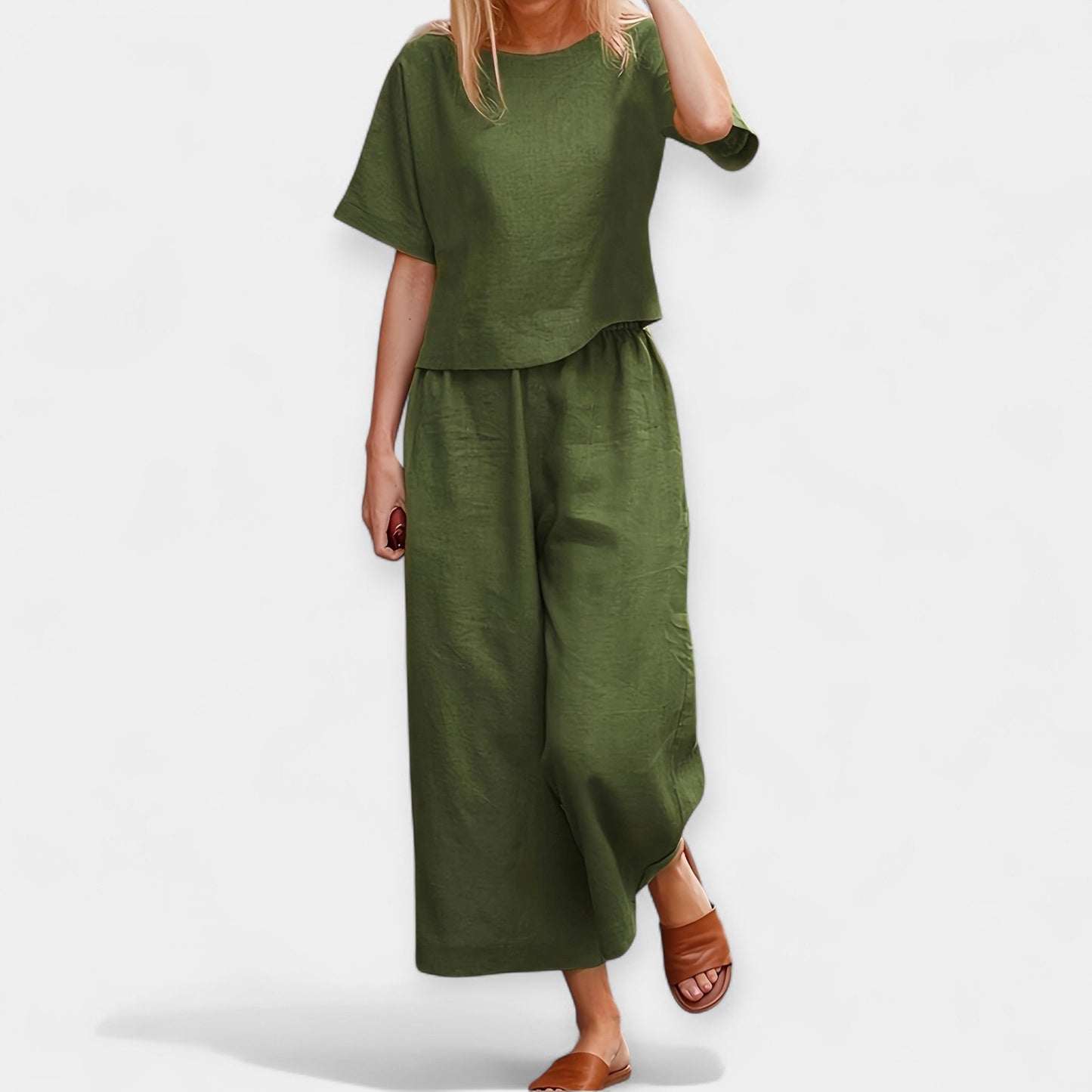 Loose-Fitting Trouser Set with Short Sleeves