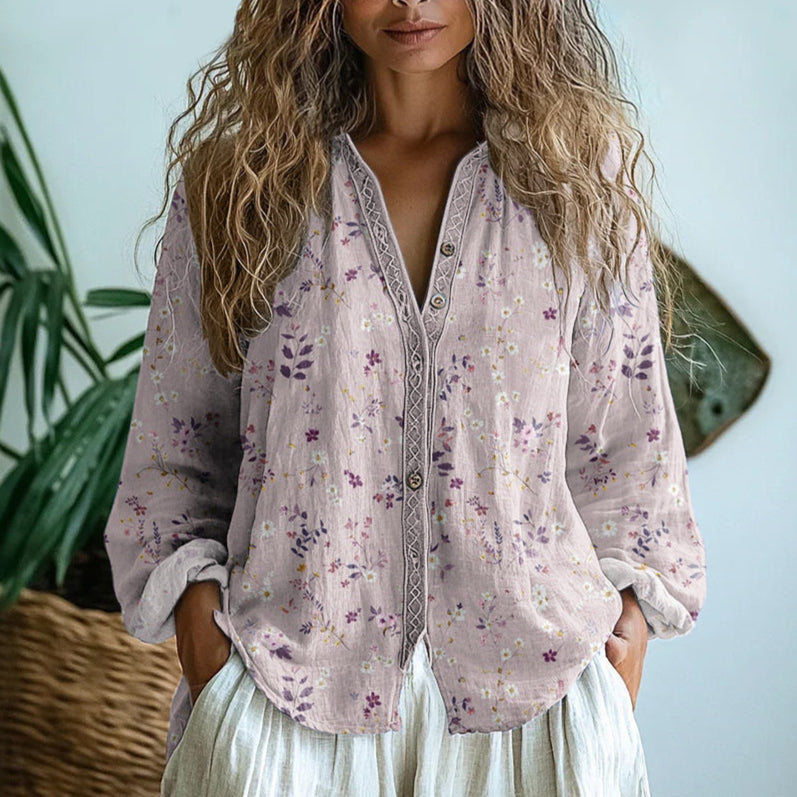 Ambre™ I Vintage Shirt with Leaf Print