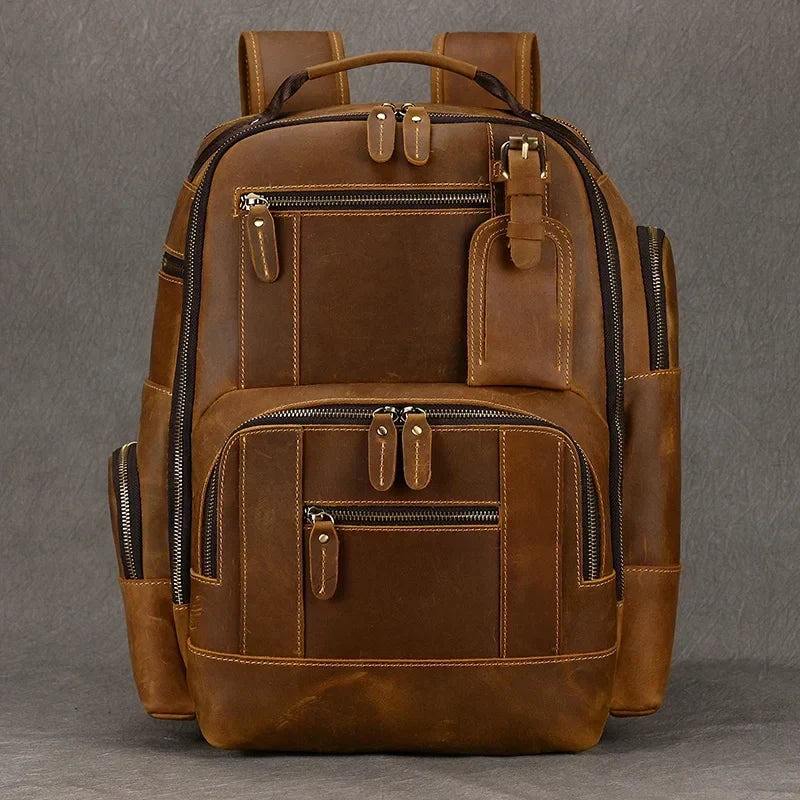 Vintage Cowhide Leather Travel Backpack