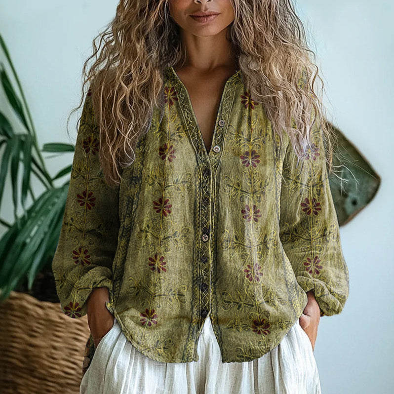 Ambre™ I Vintage Shirt with Leaf Print