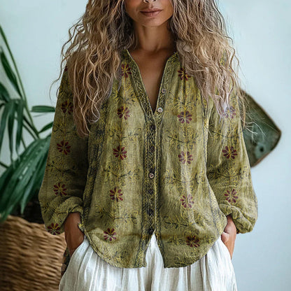Ambre™ I Vintage Shirt with Leaf Print