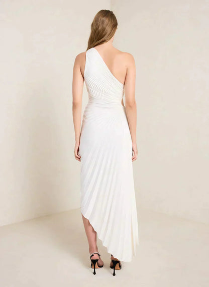 Sylviana - One-Shoulder Pleated Midi Dress