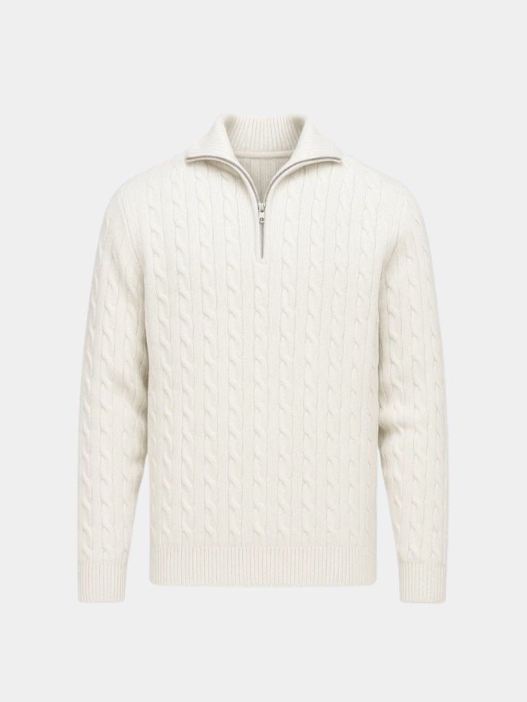 Cable Knit Sweater with Zip
