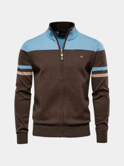 Cardigan Sweater with Zip and Stand-Up Collar