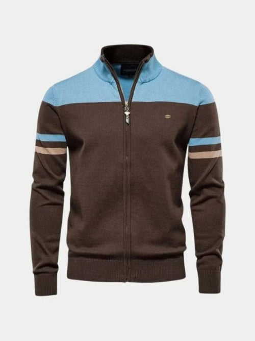 Cardigan Sweater with Zip and Stand-Up Collar