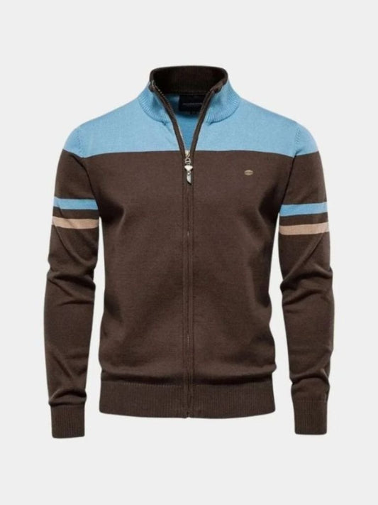 Cardigan Sweater with Zip and Stand-Up Collar