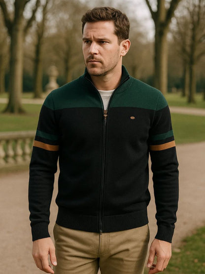 Cardigan Sweater with Zip and Stand-Up Collar