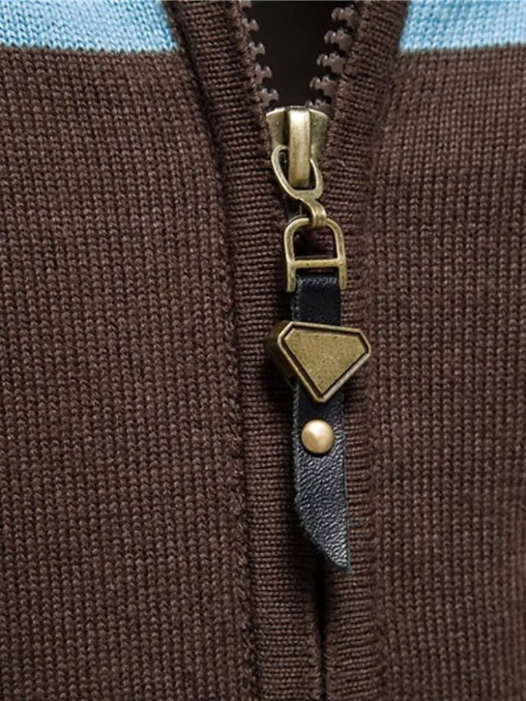 Cardigan Sweater with Zip and Stand-Up Collar