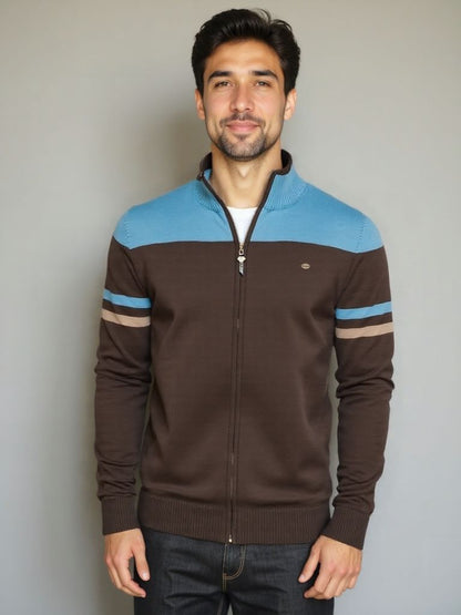 Cardigan Sweater with Zip and Stand-Up Collar