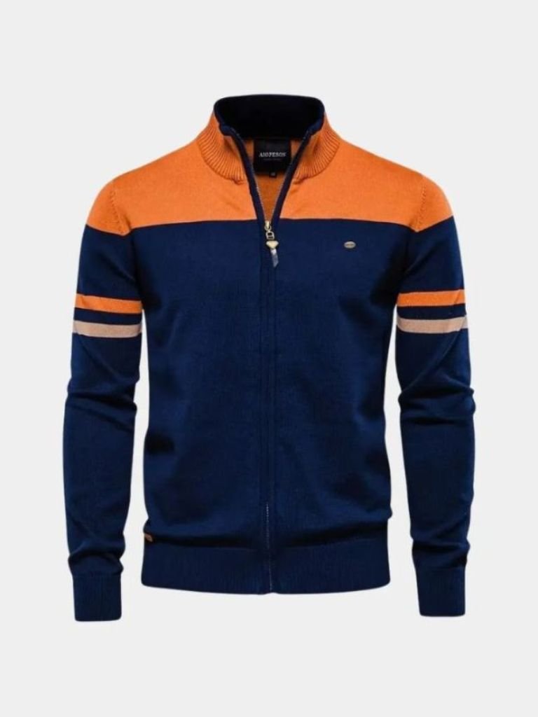 Cardigan Sweater with Zipper and Stand-Up Collar