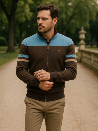 Cardigan Sweater with Zipper and Stand-Up Collar