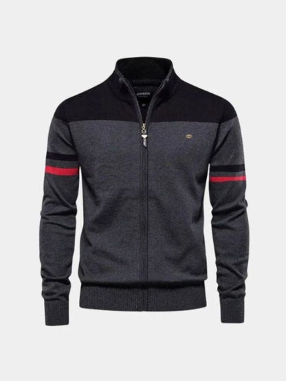 Cardigan Sweater with Zip and Stand-Up Collar