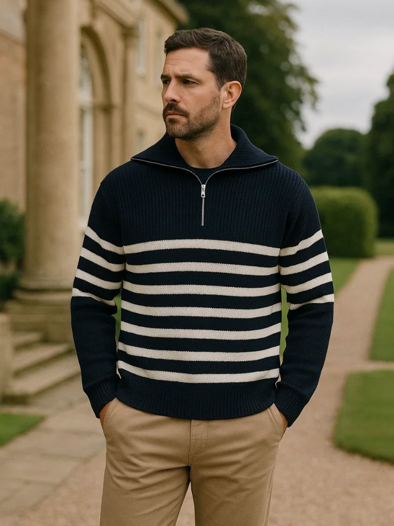 Casual Striped Zip Up Sweater