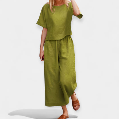 Loose-Fitting Trouser Set with Short Sleeves