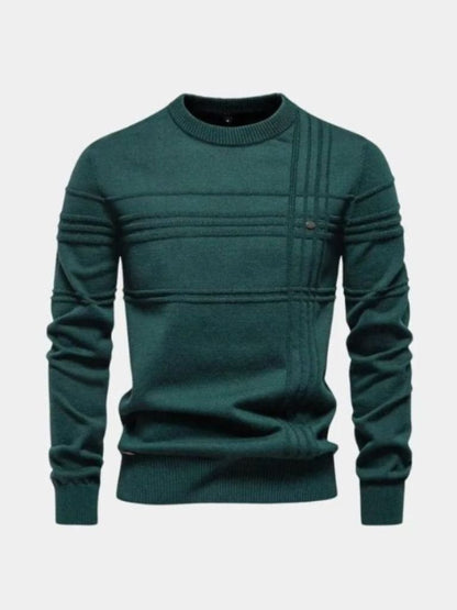 Striped Cotton Knit Sweater with Round Neck