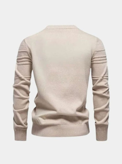 Striped Cotton Knit Sweater with Round Neck