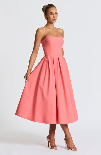 Edith Midi Dress - Pink Coral