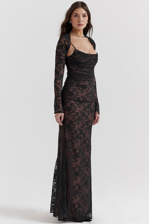 celeste lace dress maxi Celeste Off-Shoulder lace Maxi Dress in Black, elegant lace evening dress, romantic lace Maxi gown, women's dress, SOERA