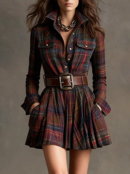 Vintage Red and Brown Checked Mini Dress (includes Belt)