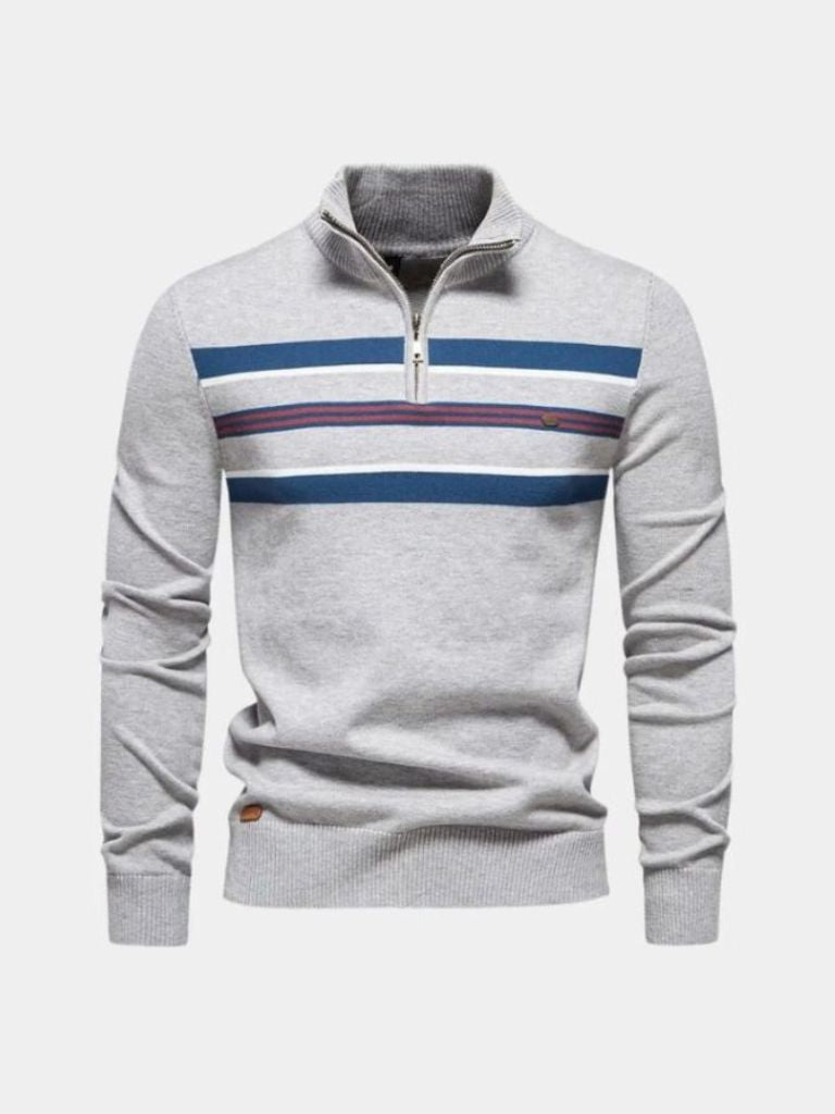 Striped Knit Sweater with Zip