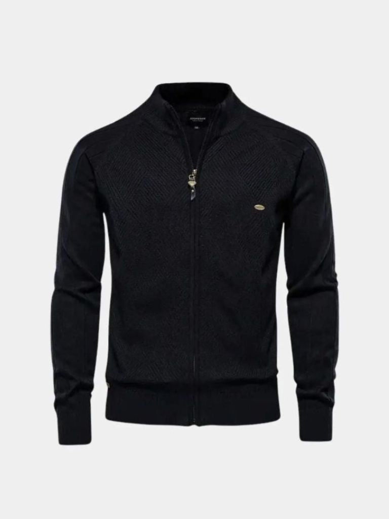 Zip-Up Jacquard Knit Cardigan