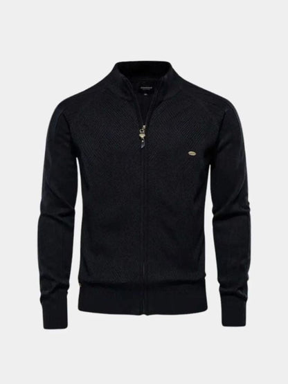 Zip-Up Jacquard Knit Cardigan