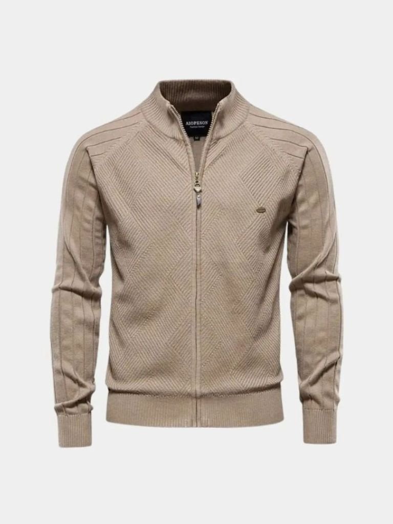 Zip-Up Jacquard Knit Cardigan