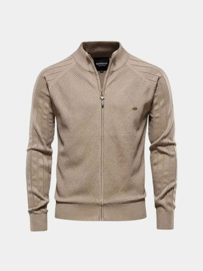 Zip-Up Jacquard Knit Cardigan