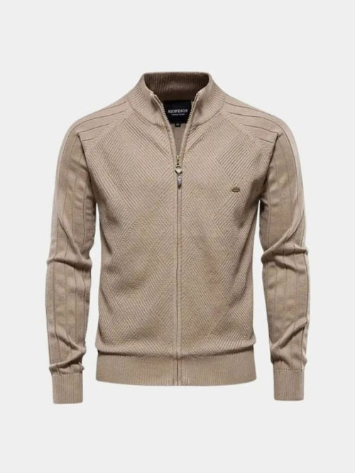 Zip-Up Jacquard Knit Cardigan