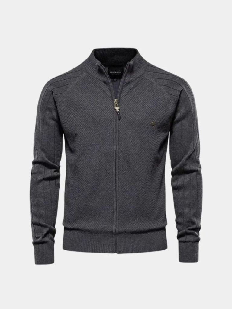 Zip-Up Jacquard Knit Cardigan