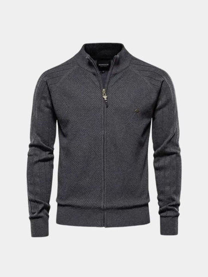 Zip-Up Jacquard Knit Cardigan