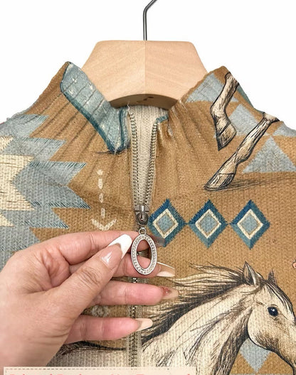 Perpetua™ | Desert Horse and Cactus Zip Cardigan
