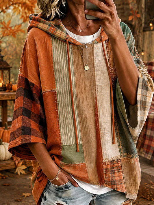 Andrea | Autumn-Toned Patchwork Oversized Hoodie